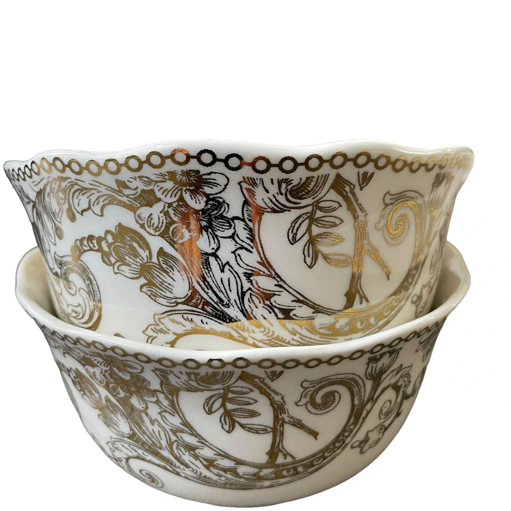 222 Fifth ADELAIDE GOLD Cereal Soup Bowl 5.5in Set of 4 Porcelain New